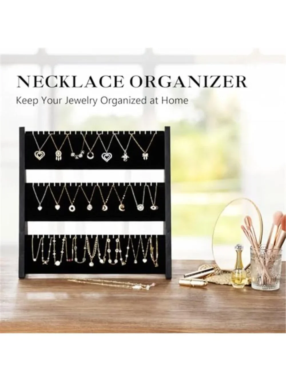 Necklace Organizer, 3-Tier Necklace Holder Jewelry Organizer Stand with Velvet